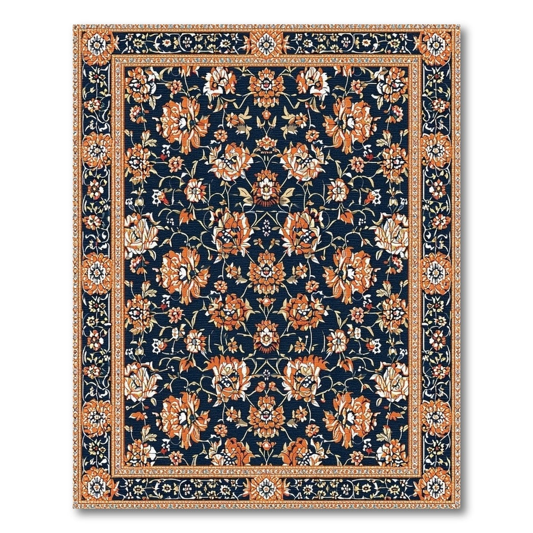 Navy Blue Floral Persian Blue and Teal Area Rug