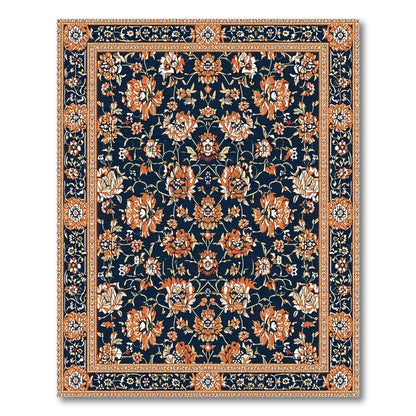Navy Blue Floral Persian Blue and Teal Area Rug