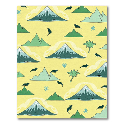 Whimsical Green Mountain Fox Scene Rug
