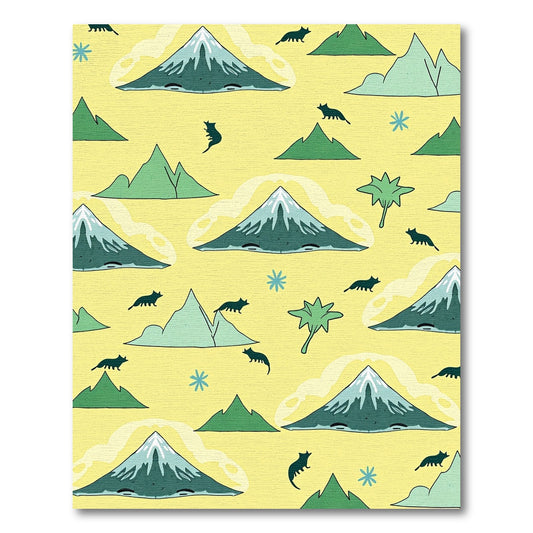 Whimsical Green Mountain Fox Scene Rug