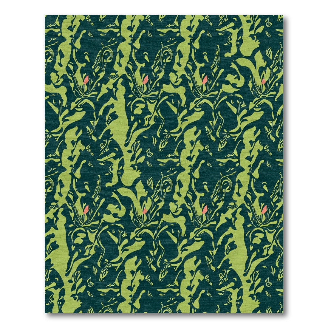 Dark Teal Green Abstract Floral Rug