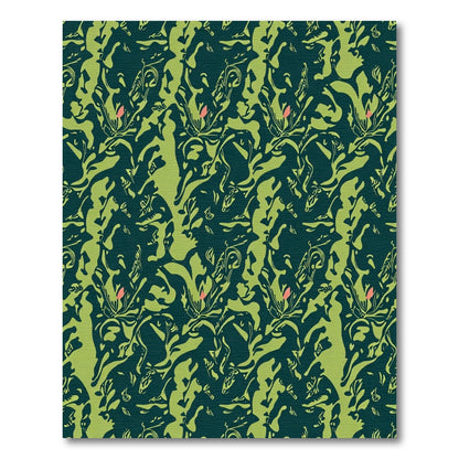 Dark Teal Green Abstract Floral Rug