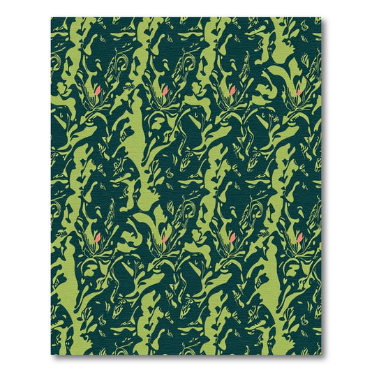 Dark Teal Green Abstract Floral Rug
