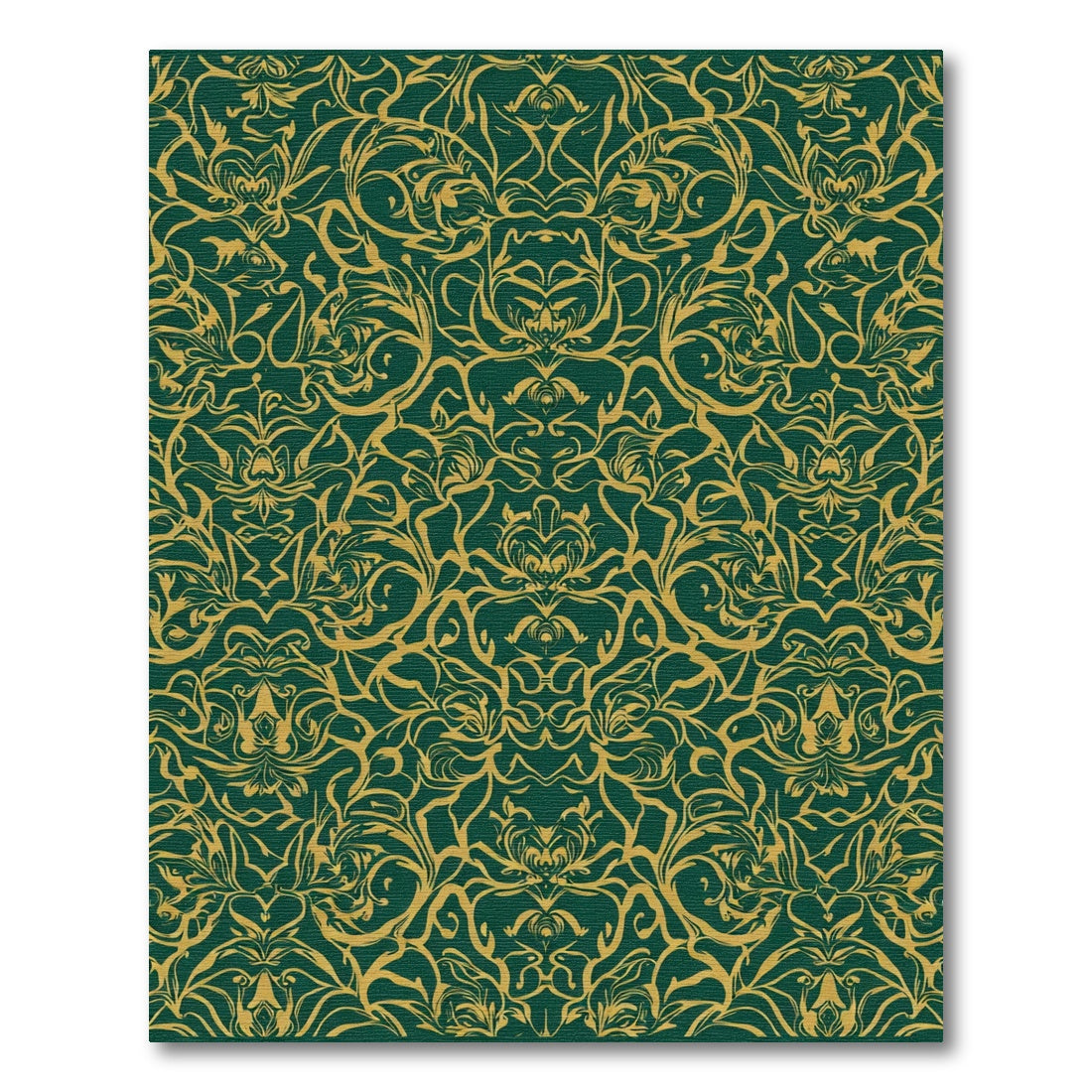 Emerald Gold Art Nouveau Scroll Rug