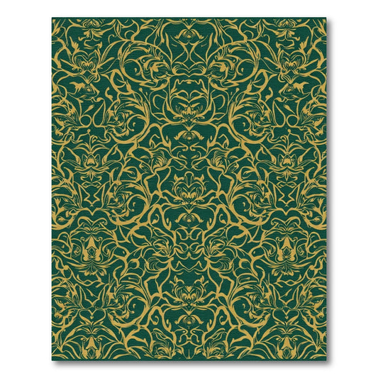 Emerald Gold Art Nouveau Scroll Rug