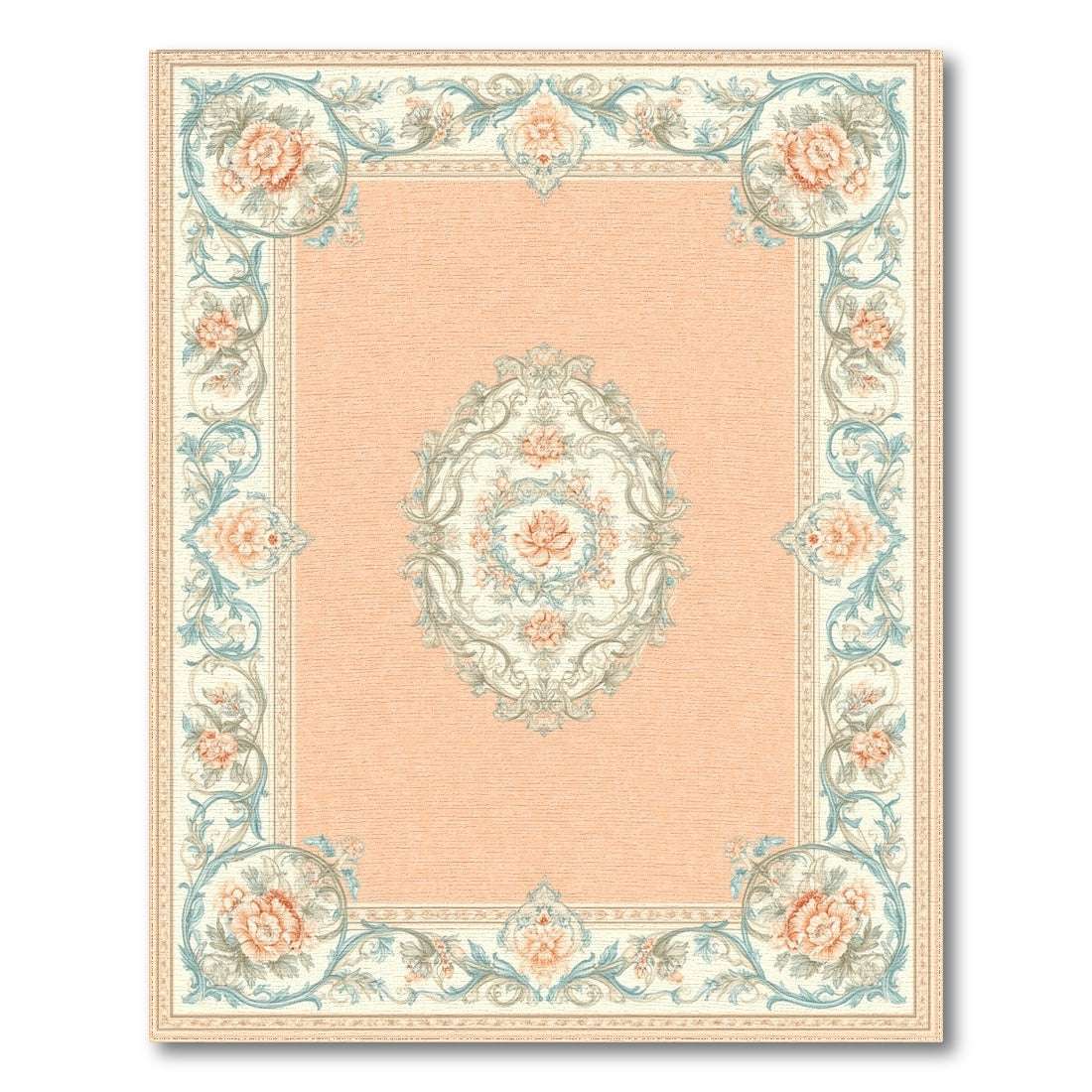 Teal Floral Medallion Peach Vintage Rug