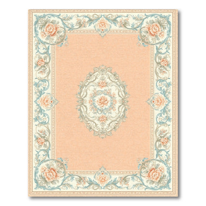 Teal Floral Medallion Peach Vintage Rug