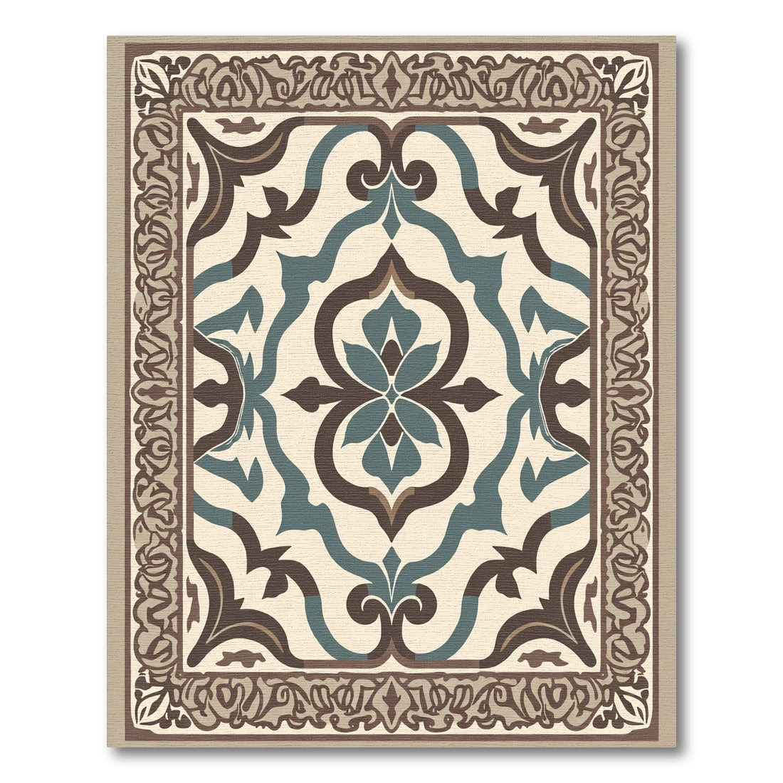 Antique Teal Brown Arabesque Frame Rug