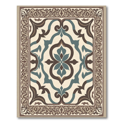 Antique Teal Brown Arabesque Frame Rug