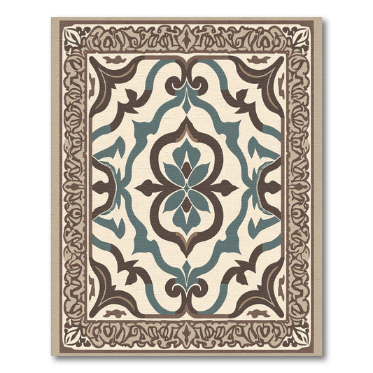 Antique Teal Brown Arabesque Frame Rug