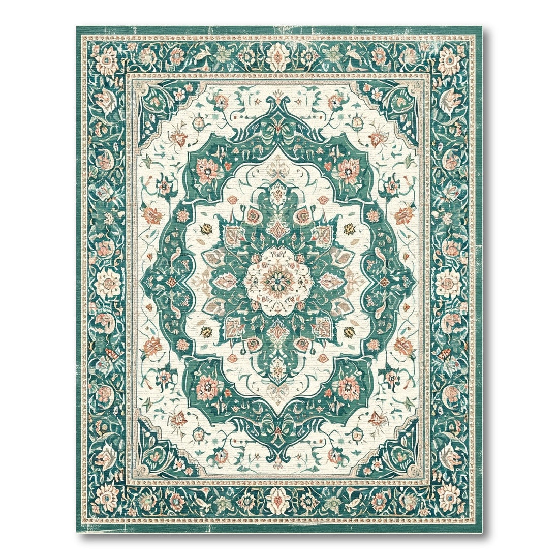 Teal Floral Persian Medallion Area Rug