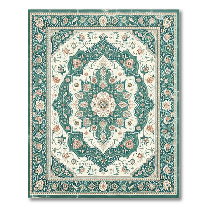 Teal Floral Persian Medallion Area Rug
