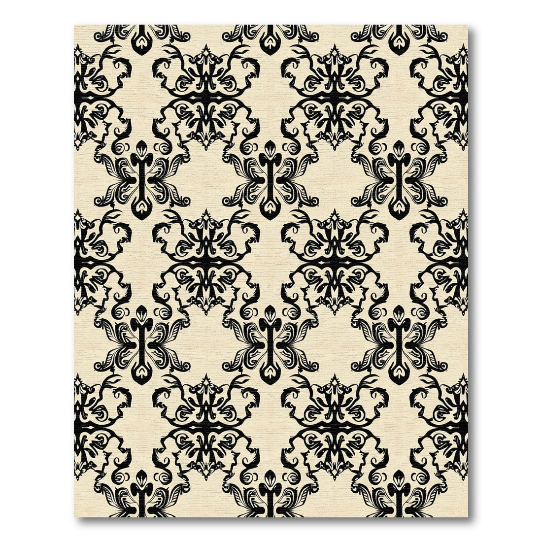 Vintage Black Damask Floral Arrangement Rug