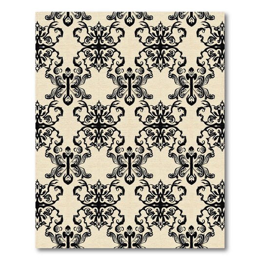 Vintage Black Damask Floral Arrangement Rug