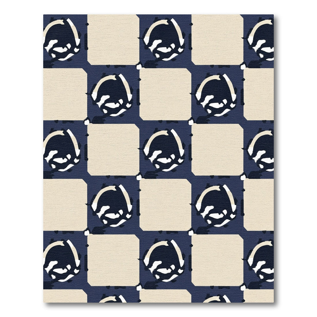 Navy Beige Abstract Chessboard Rug