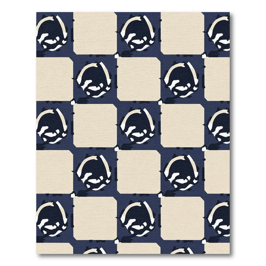 Navy Beige Abstract Chessboard Rug