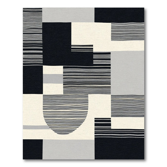 Monochromatic Geometric Stripe Assemblage Rug