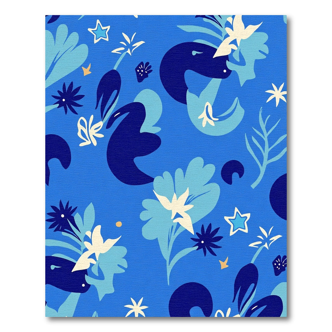 Bold Blue Abstract Floral Star Pattern Rug