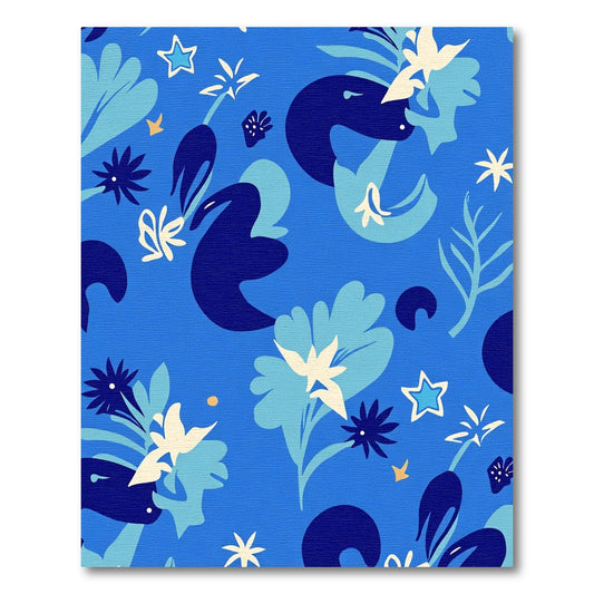 Bold Blue Abstract Floral Star Pattern Rug