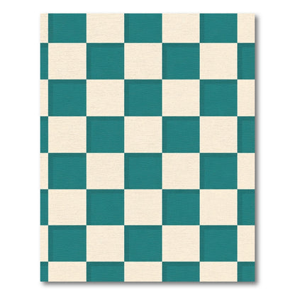 Teal Cream Checkerboard Square Rug