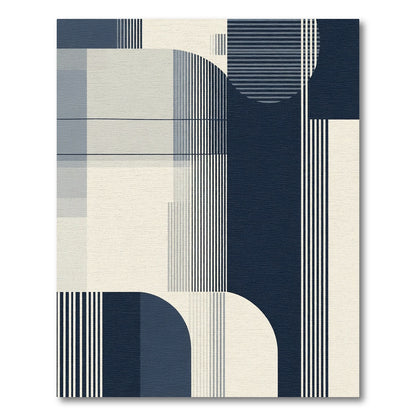 Navy Cream Abstract Geometric Stripe Rug