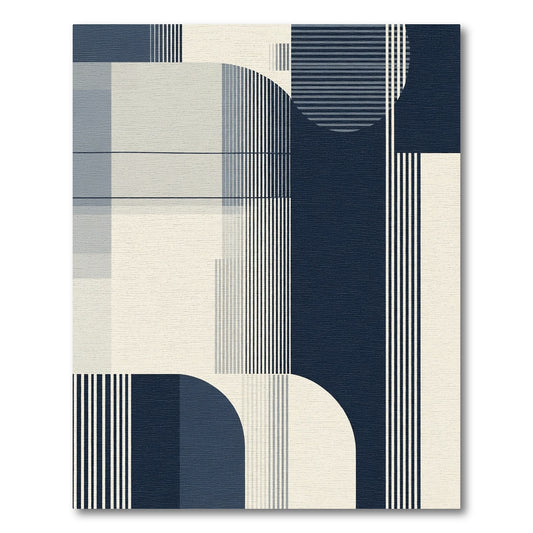 Navy Cream Abstract Geometric Stripe Rug