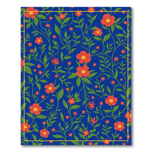 Royal Blue Coral Floral Vine Rug