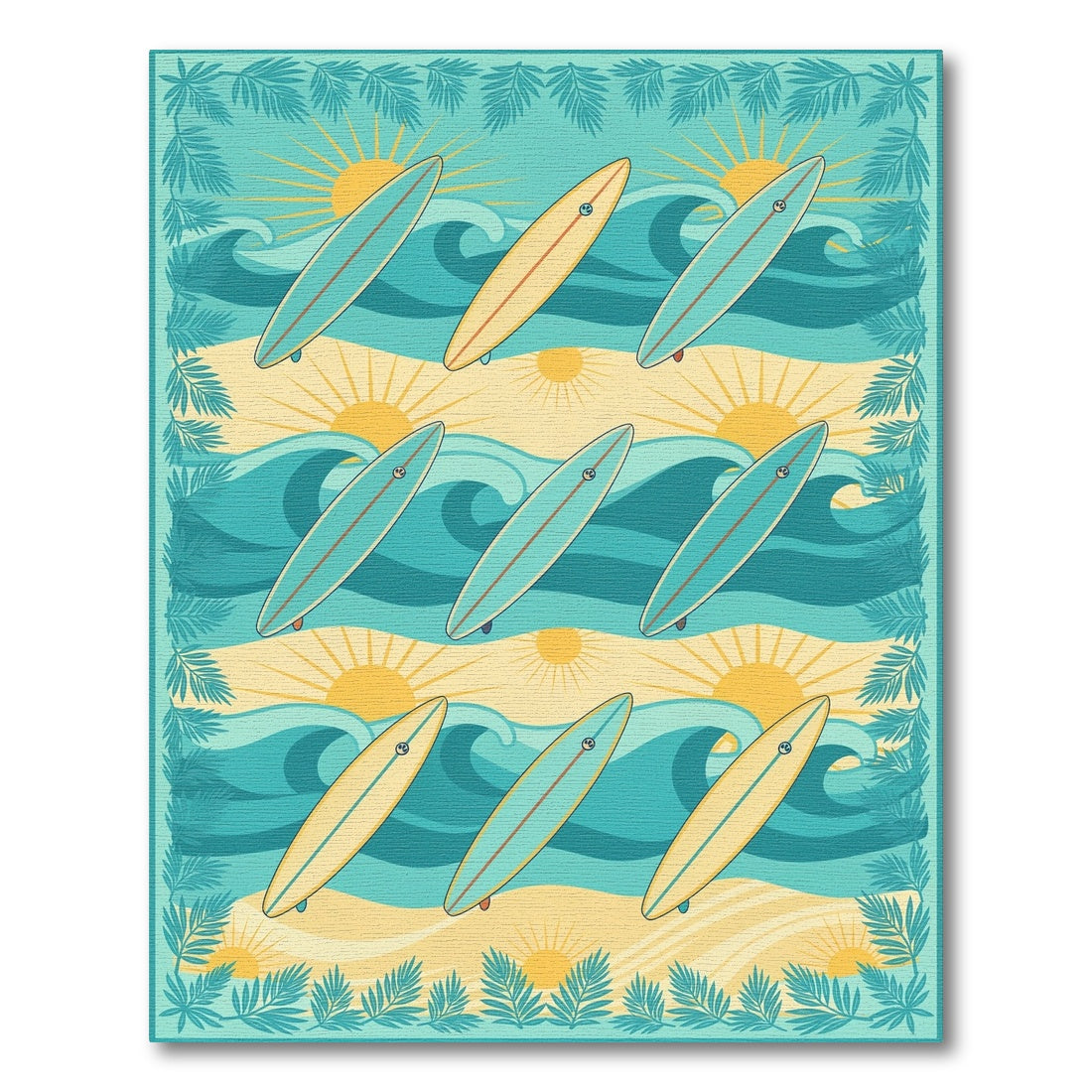 Surfboard Waves Coastal Area Rug