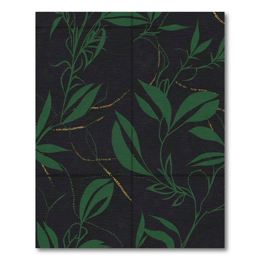 Dark Green Leafy Branches With Gold Streaks Rug
