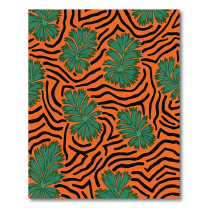 Vibrant Orange Green Leaf Swirl Rug