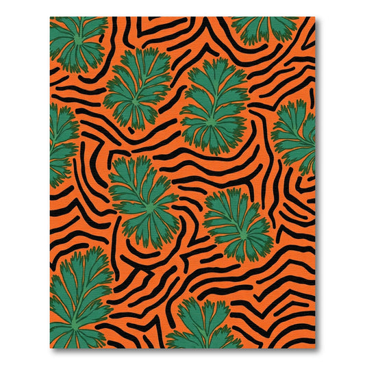 Vibrant Orange Green Leaf Swirl Rug