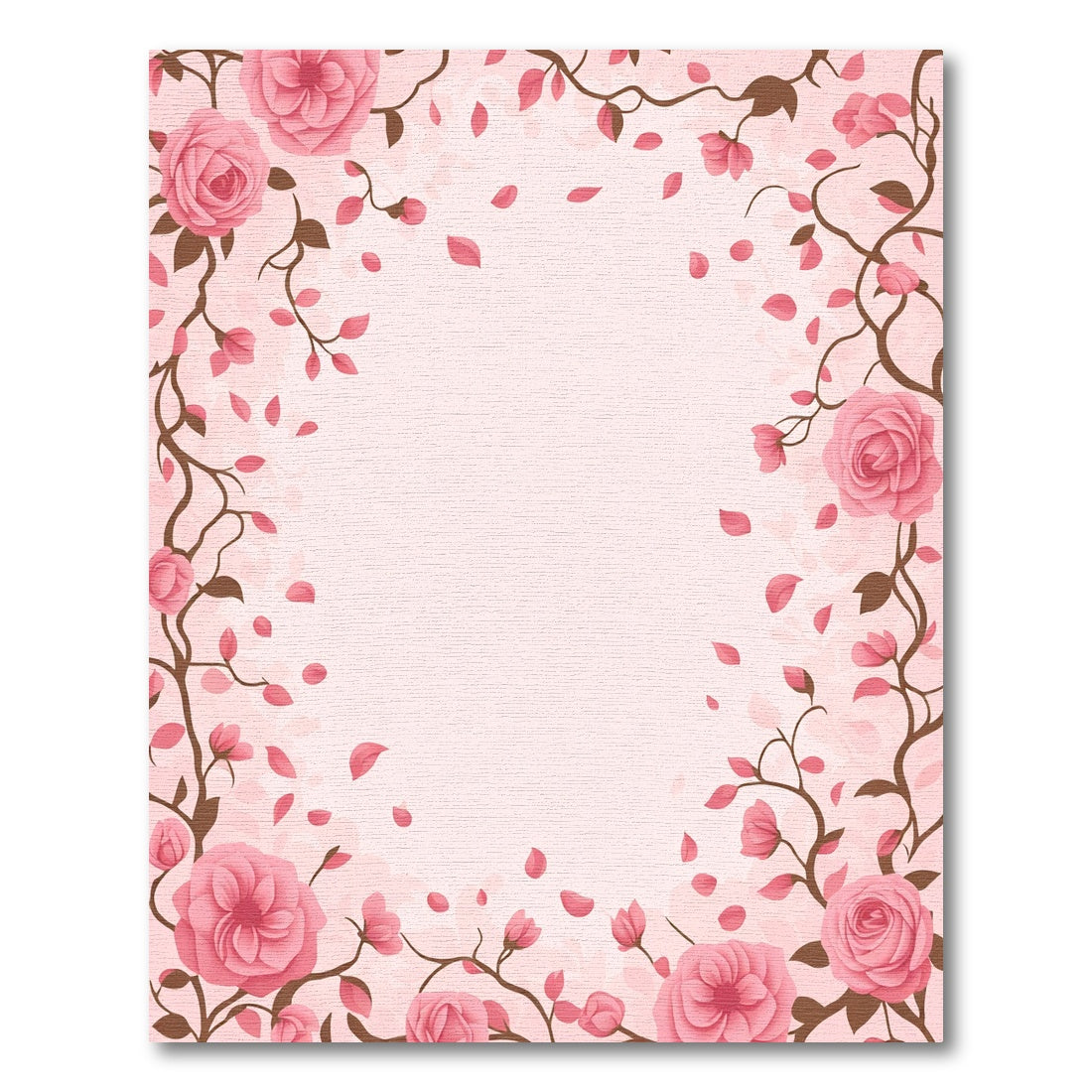 Pink Rose Vine Floral Border Rug