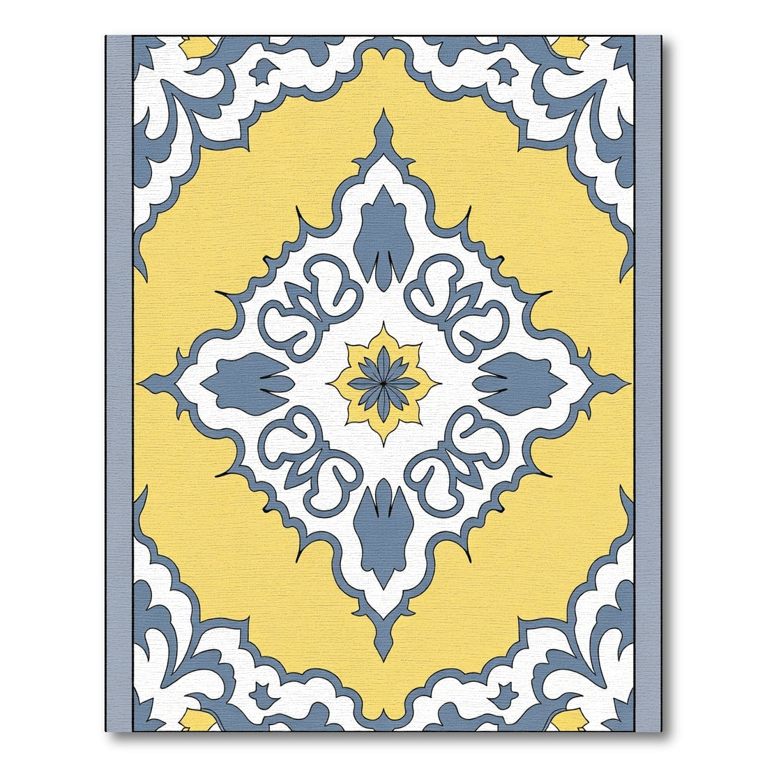 Yellow Blue White Floral Lattice Rug