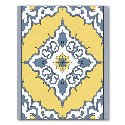 Yellow Blue White Floral Lattice Rug