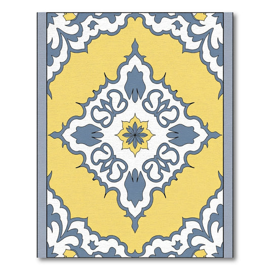 Yellow Blue White Floral Lattice Rug