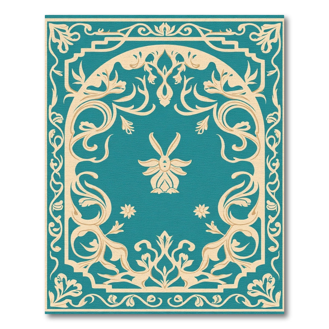 Aquatic Beige Floral Symmetry Rug
