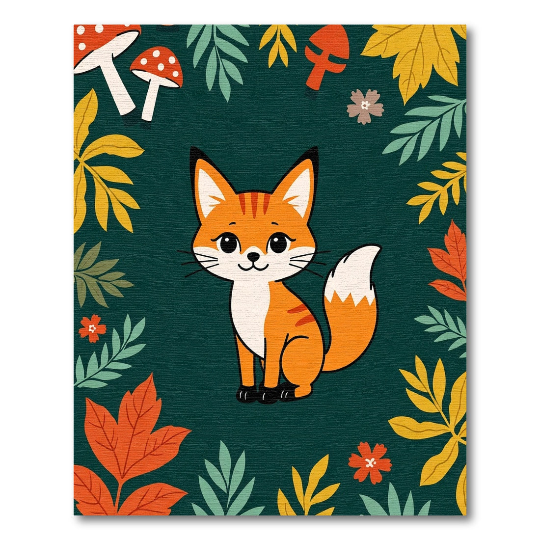 Cute Fox Autumn Leaves Woodland Whimsy Rug