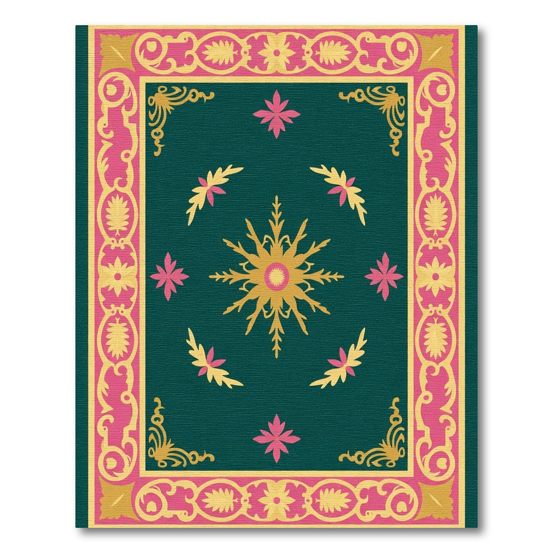 Emerald Pink Gold Starburst Medallion Rug