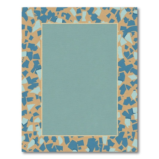 Modern Blue Tan Geometric Terrazzo Rug