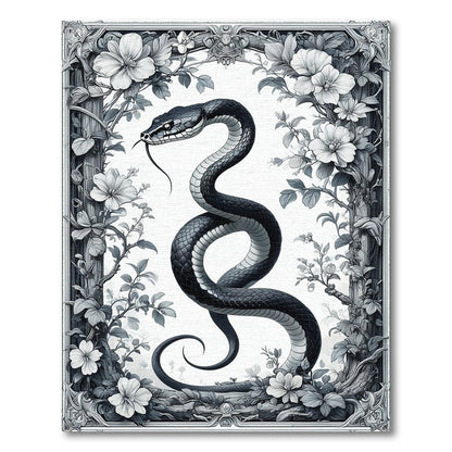 Black Serpent Floral Vintage Rug