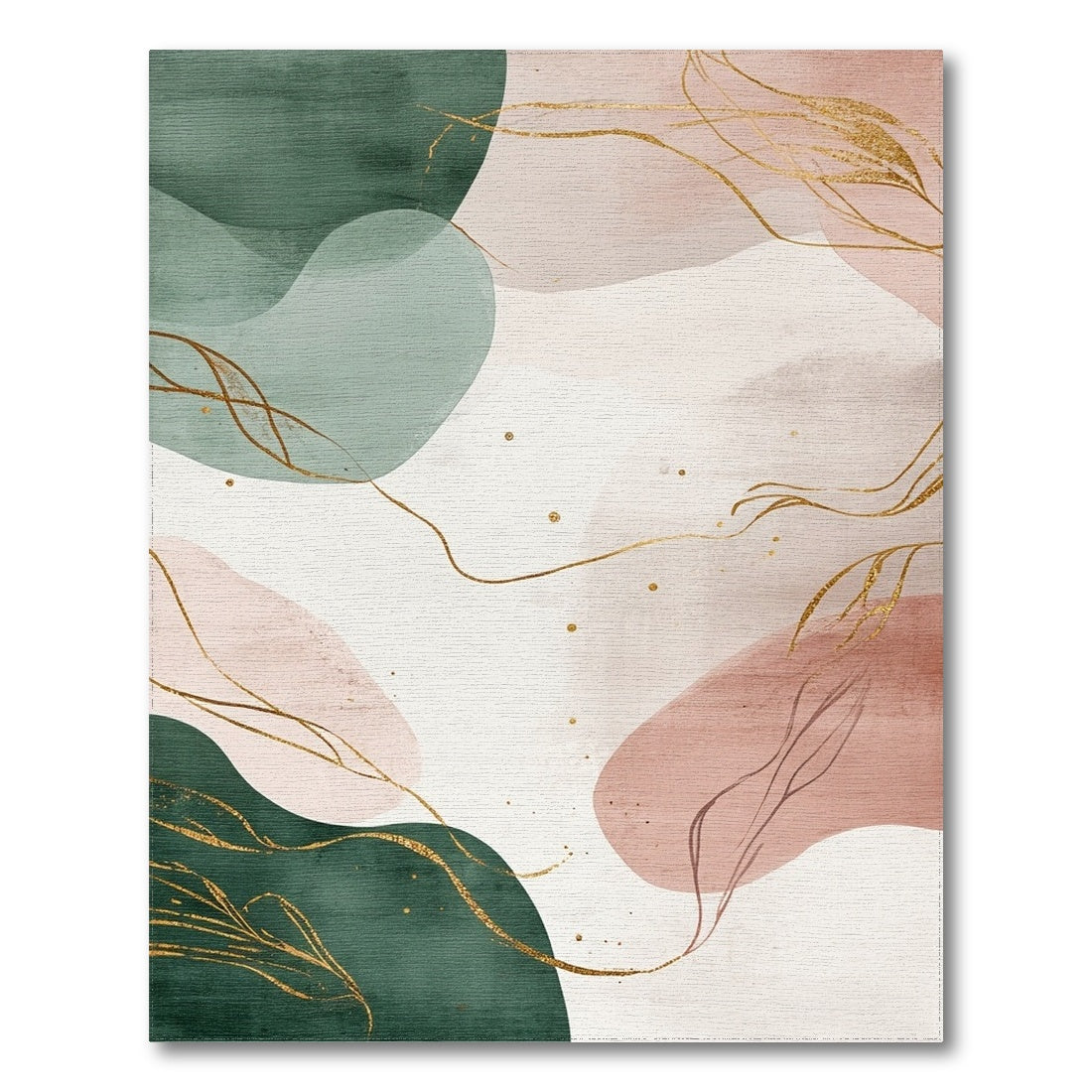 Abstract Green Gold Line Washable Rug