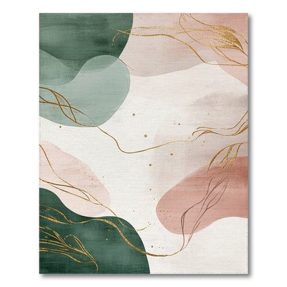Abstract Green Gold Line Washable Rug