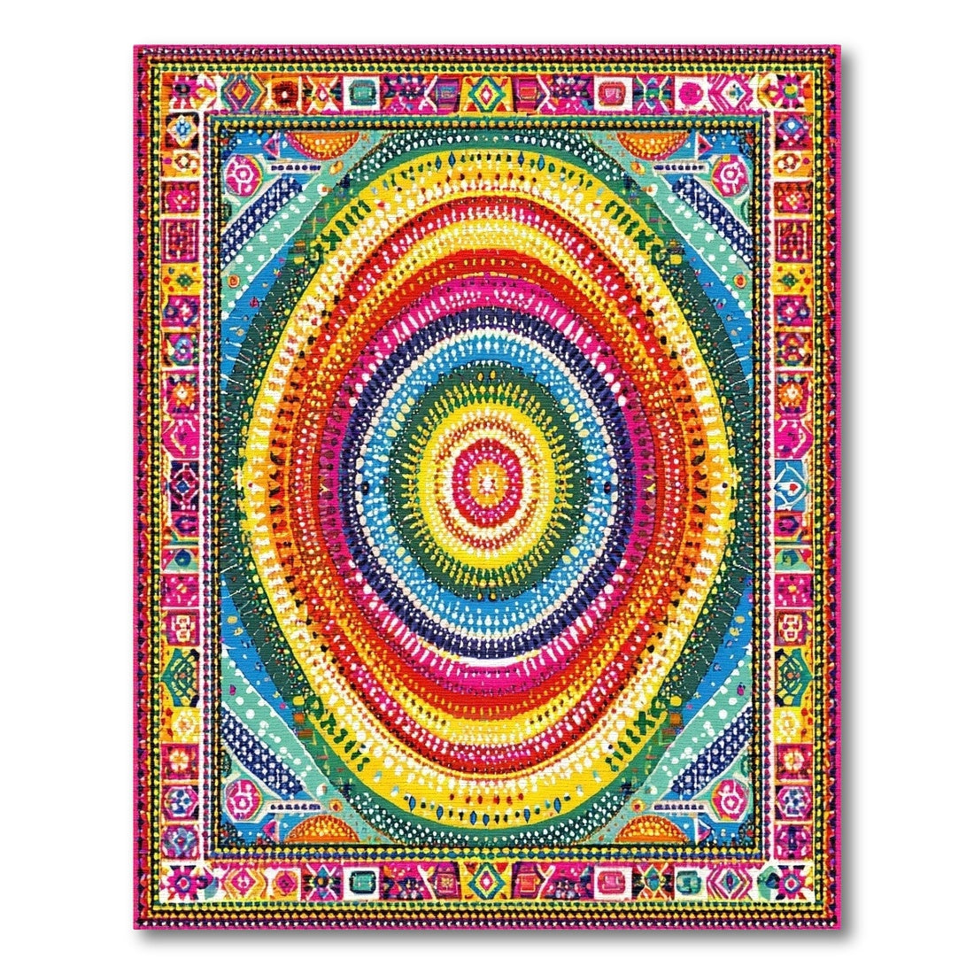 Multi-color and Patterns Vibrant Multi-Color Tribal Circle Area Rug