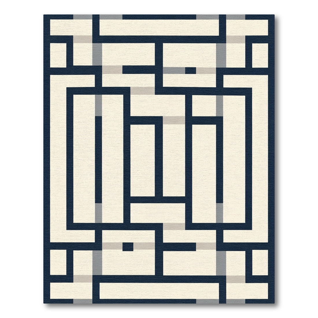 Naval Blue Geometric Labyrinth Rectangles Rug