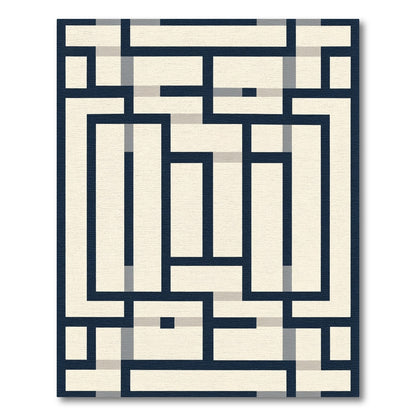 Naval Blue Geometric Labyrinth Rectangles Rug