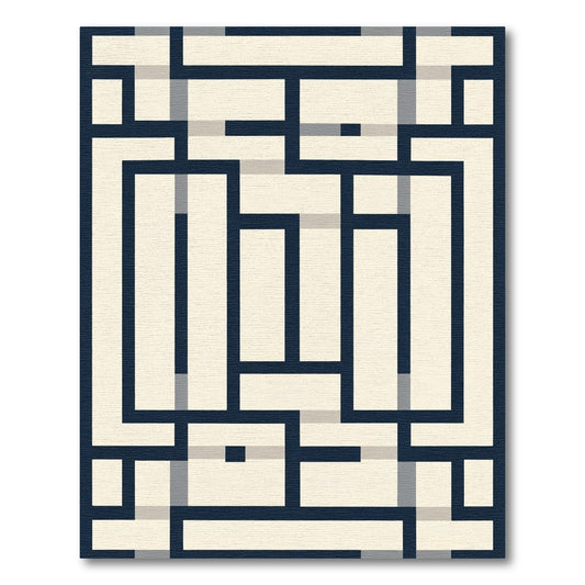 Naval Blue Geometric Labyrinth Rectangles Rug