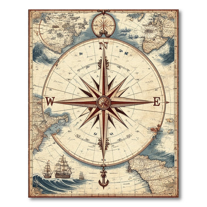Brown and Tan Vintage Compass Map Area Rug