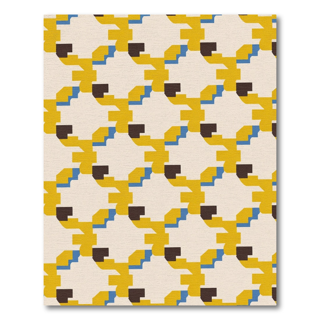 Yellow Blue Brown Geometric Overlay Rug