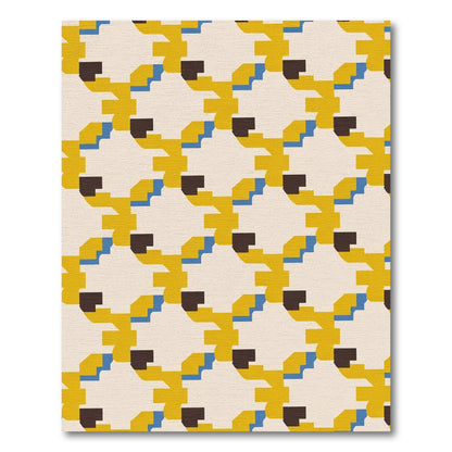 Yellow Blue Brown Geometric Overlay Rug
