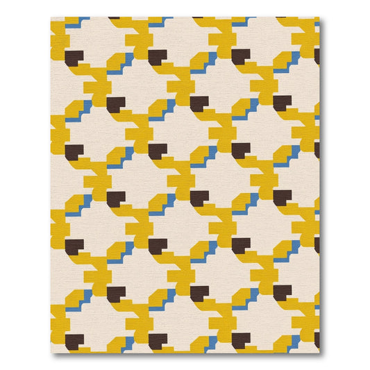 Yellow Blue Brown Geometric Overlay Rug
